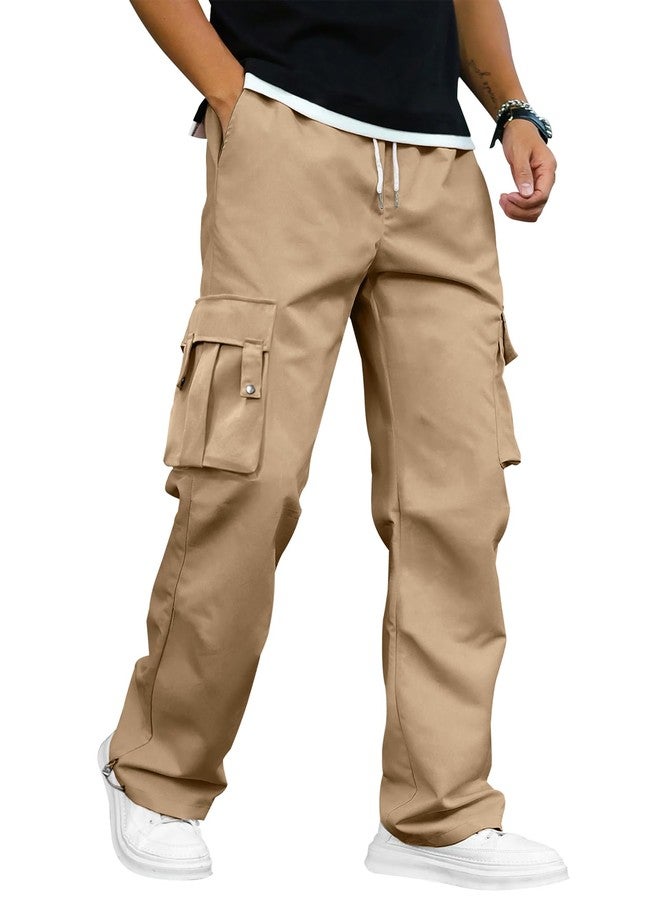 PLEPAN Men's Casual Cargo Pants with Drawstring Hems Elastic Waist Workout Pants Hiking Tactical Sweatpants Streetwear with Pockets Khaki X-Large - Image 1